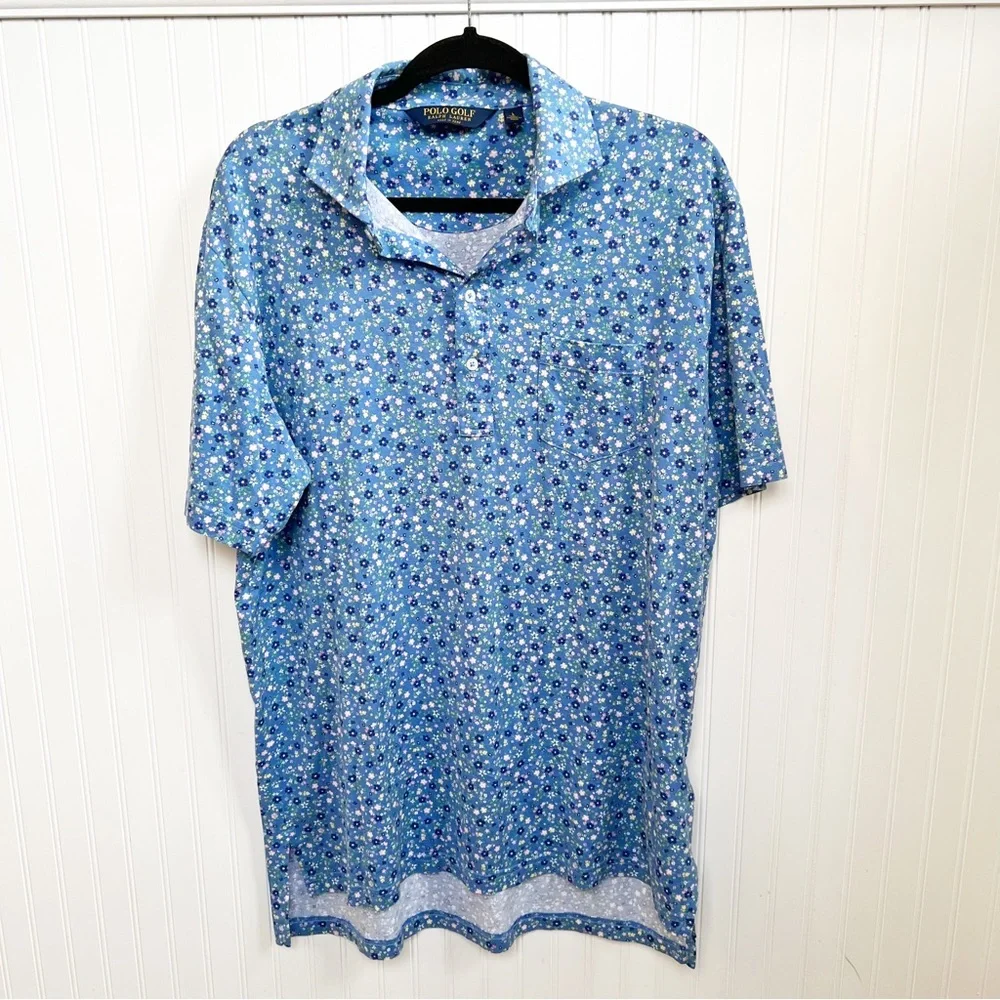 Polo Golf Ralph Lauren Light Blue Floral Short Sleeve Cotton Polo Men’s Large